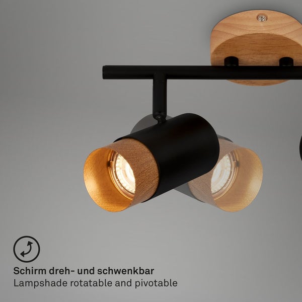 Spotleuchte,schwarz,mit Holz, exkl. 2xGU10/max.9W