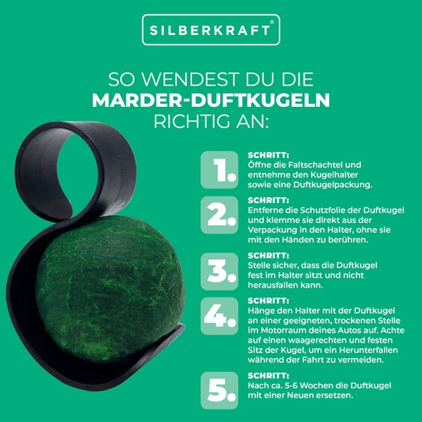 Silence Marder-Duftkugeln zur Marderabwehr im Auto, schützt Motorraum vor Marderschäden an Kabeln, Schläuchen und Dämmung, für PKW, Transporter, inkl. Halter, Langzeitschutz, 2er-Set