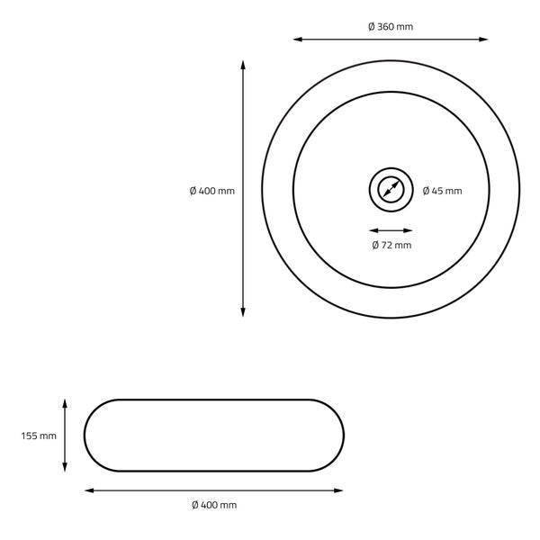 ML-Design Waschbecken aus Keramik in Schwarz matt Ø 400 x 155 mm mit Ablaufgarnitur, Runde Aufsatzwaschbecken, Moderne Waschtisch, Waschschale Waschplatz Handwaschbecken, für Badezimmer / Gäste-WC