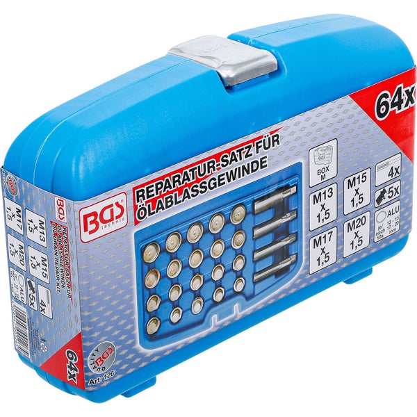 BGS Werkzeugkoffer ÖlAblassGewinde Reparatur Satz 64-teilig