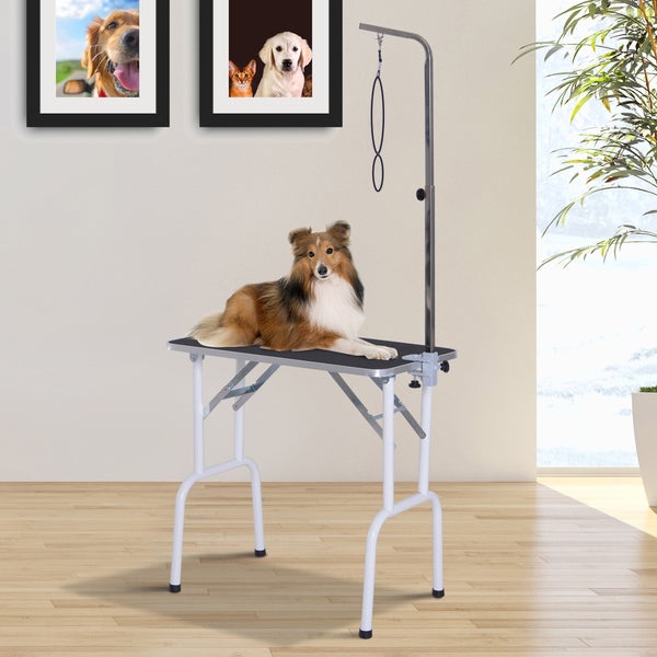 PawHut Trimmtisch klappbar Tierpflegetisch Schertisch Pflegetisch für Hunde Katzen Metall Schwarz 81 x 48,5 x 80 cm