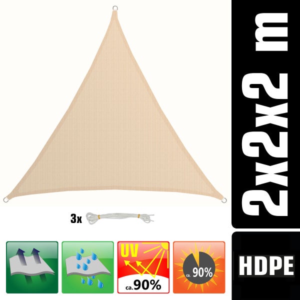 AMANKA UV Sonnensegel - 2x2x2 m HDPE Dreieck - Sonnenschutz Plane Überdachung Balkon Garten Beige