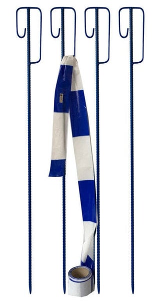 Warnband blau-weiss 100m x 80mm reißfest + 4 Absperrhalter blau
