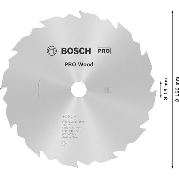 Bosch PRO Wood Kreissägeblatt 160 x 2,2 x 16 mm - 2608640784