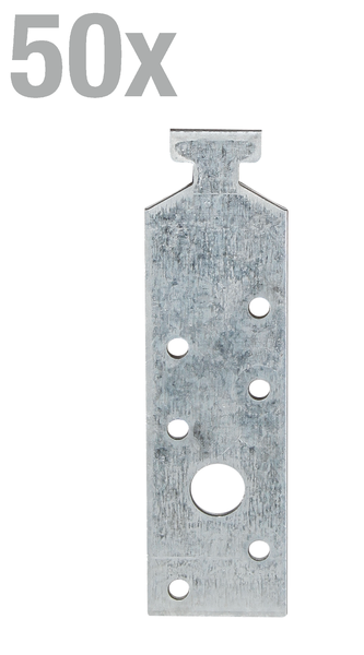 Set mit 50 verzinkten Stangenverbindern aus Metall zur stabilen Befestigung von Profilen im Trockenbau.