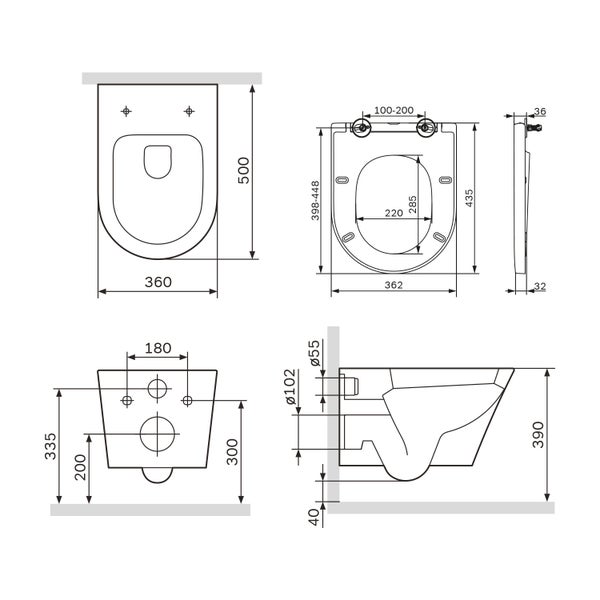 AM.PM Wand-WC Set Tiefspüler offener Spülrand weiß glänzend mit WC-Sitz , Vorwandelement und Betätigungsplatte chrom IIS70151.NA1700