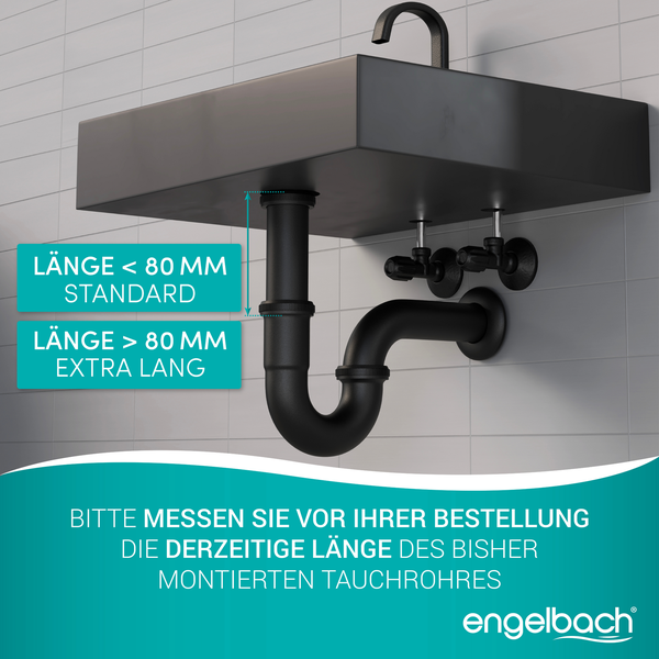 Engelbach® Siphon für Waschbecken 1 1/4 inkl. Gummimanschette mit Montage-Video - Schwarz
