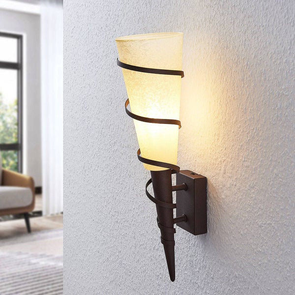 Lindby Wandleuchte, Wandlampe Innen Anouk (Landhaus Vintage Rustikal) in Braun aus Metall (1 flammig E14) - Wandfackel Wandstrahler Wandbeleuchtung Schlafzimmer / Wohnzimmer Wohnzimmerleuchte