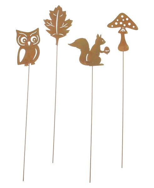 Dekorative Gartenstecker mit Eulen-, Blatt-, Eichhörnchen- und Pilzmotiven