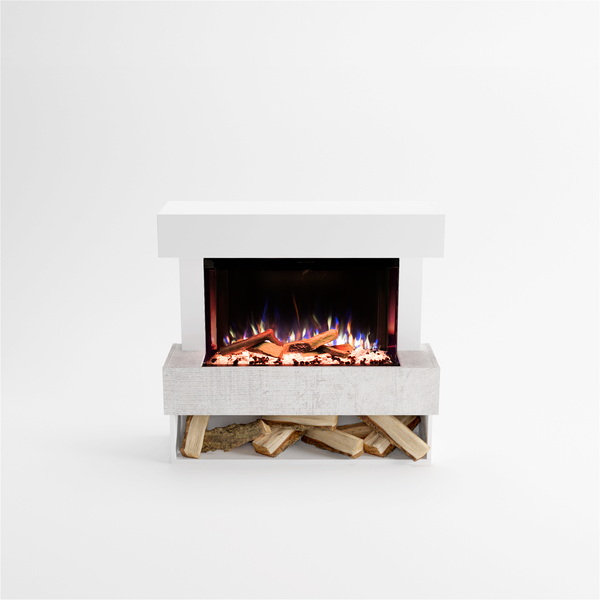Glow Fire Elektrokamin 'PR5' | LED Standkamin in Weiß/ Beton mit Heizung (1500 W) | HxBxT: 111x102x35 cm