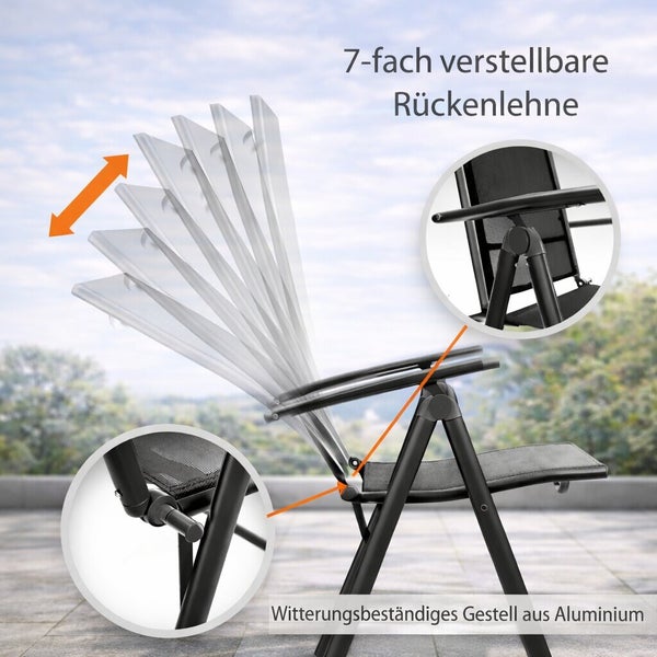 Gartenstuhl mit 7 fach verstellbarer Rückenlehne und witterungsbeständigem Aluminiumgestell