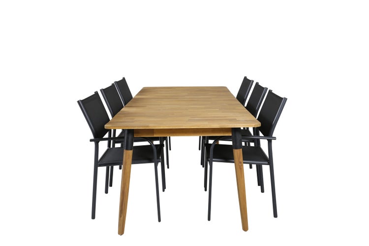 Julian Gartenset Tisch 100x210cm und 6 Stühle Santorini schwarz, natur. 100 X 210 X 75 cm