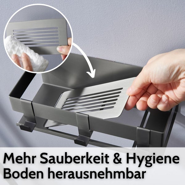 DEKAZIA Duschablage ohne Bohren grau | Duschregal ohne Bohren Duschkorb ohne Bohren Badregal ohne Bohren Duschablage grau Shampoo Halterung für Dusche Aufbewahrung Badezimmer Regal ohne Bohren