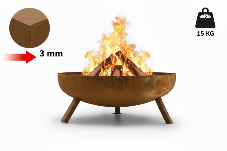 The Favilla BOMBE Feuerschale Cortenstahl Ø 64,5 cm – Kompaktes Feuerbecken aus 3 mm Stahl – Wetterfest & langlebig mit Patina-Effekt – Runde Feuerstelle für Garten, Terrasse & Camping – 15 kg