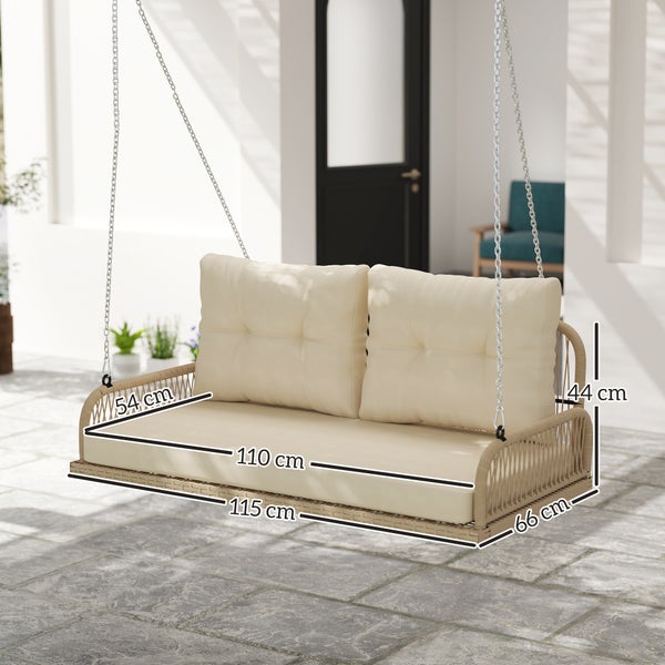 Hängende Rattan-Gartenschaukel mit Kissen und Kettenaufhängung
