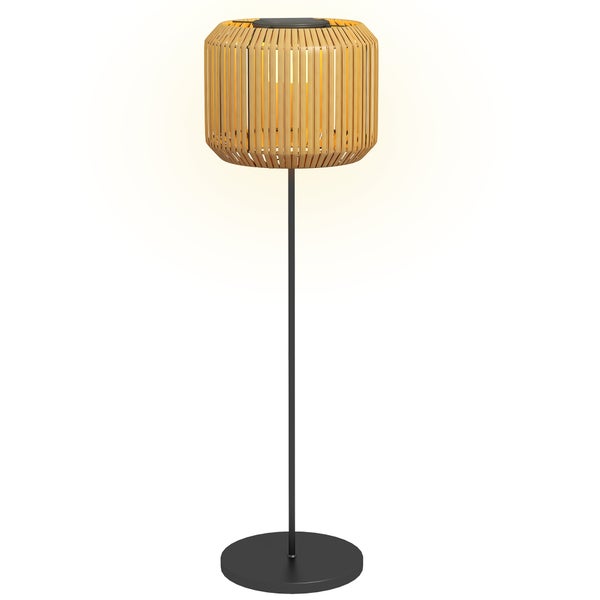 Outsunny Rattan Solarlampe, Wegleuchte mit Warmweißem Licht,  Lichtsensor, Ø26,5 x H177 cm, Stahl, Gelb