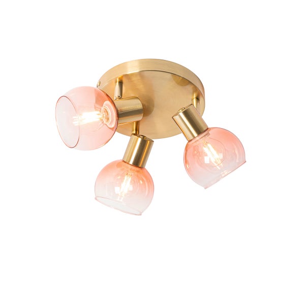 Deckenleuchte mit drei Leuchtenarmen und Glasschirmen