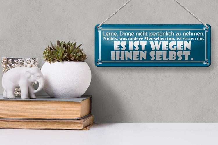 Blechschild Spruch 27x10cm lerne Dinge nicht persönlich Dekoration