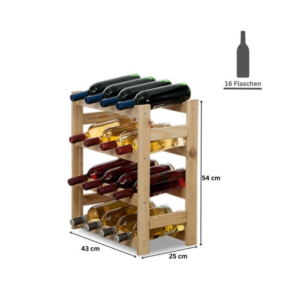 PROREGAL Weinregal Pinotwine HxBxT 54 x 43 x 25 cm 16 Flaschen Massives Kiefernholz Natur Unbehandelt