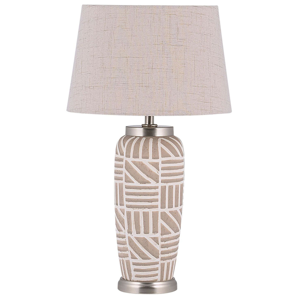 Tischleuchte mit gemustertem Sockel und Lampenschirm