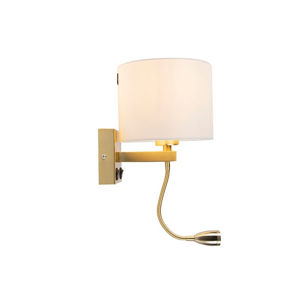 Wandleuchte mit Stoffschirm und flexiblem Lesearm zur Wandmontage