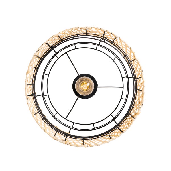 Runde Lampe mit Lampenschirm aus Rattan