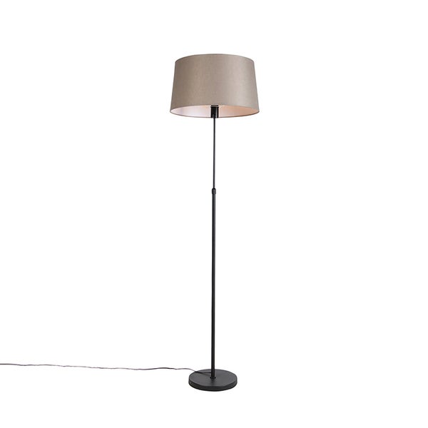 QAZQA - Landhaus I Vintage I Rustikal Schwarze Stehlampe mit taupe Leinenschirm 45 cm verstellbar - Parte I Wohnzimmer I Schlafzimmer - Stahl Zylinder I Länglich I Rund - LED geeignet E27