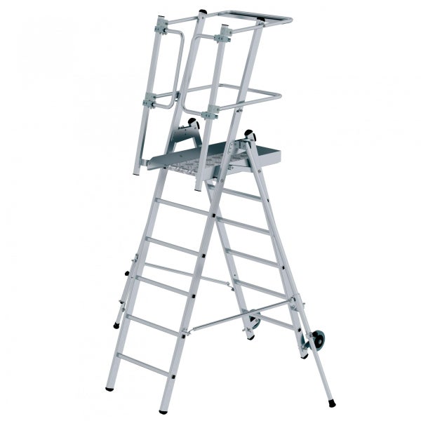 Aluminium Arbeitsgerüst mit Plattform, Trittstufen und Sicherheitsgeländer für sicheres Arbeiten in der Höhe