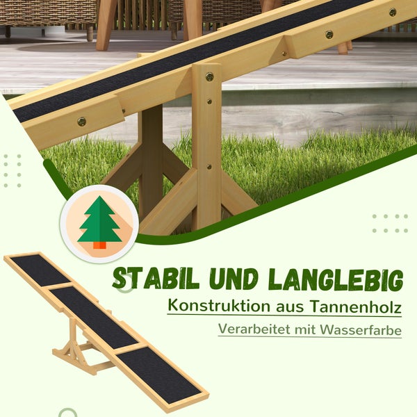 PawHut Hundewippe, Hunde Agility Wippe aus Holz, Rutschfest Hunde Agilitäts Rampe für Hunde unter 30 kg, für Balance, 180 x 30 x 30 cm Gelb