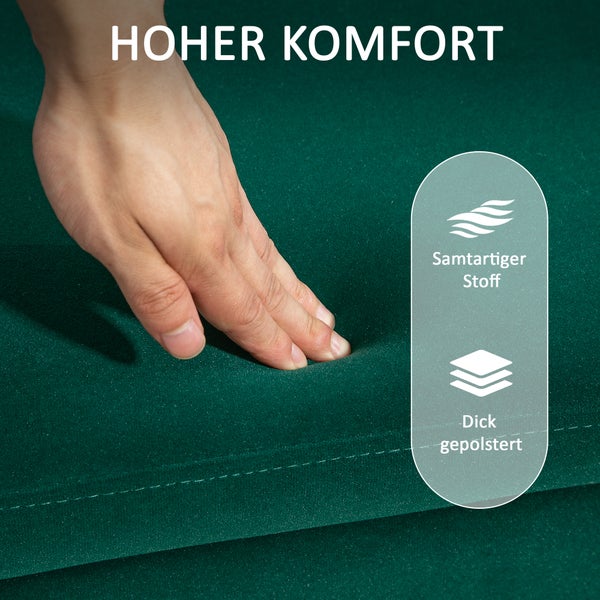 HOMCOM Sitzbank mit Stauraum Polsterbank mit Samtoptik, Sitztruhe mit Metallbeine, Truhenbank für Wohnzimmer Schlafzimmer Flur 100 x 40 x 42 cm, Grün
