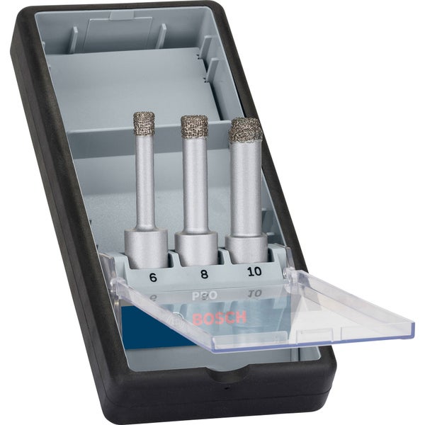 Bosch Pro Keramik Trockenbohrer Set, drei Stück, Größen sechs, acht und zehn Millimeter