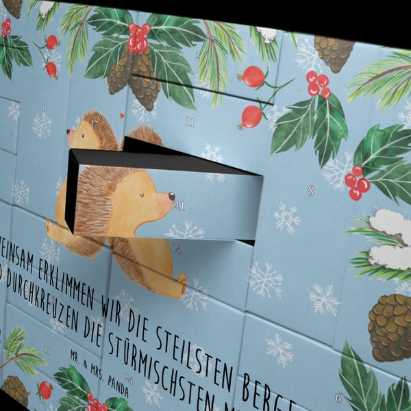 Mr. & Mrs. Panda Befüllbarer Adventskalender Igel händchenhaltend - Blau Pastell