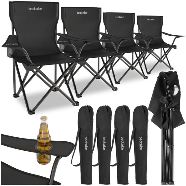 Set aus vier faltbaren Campingstühlen von tectake mit Getränkehalter und Tragetaschen für den Outdoorbereich