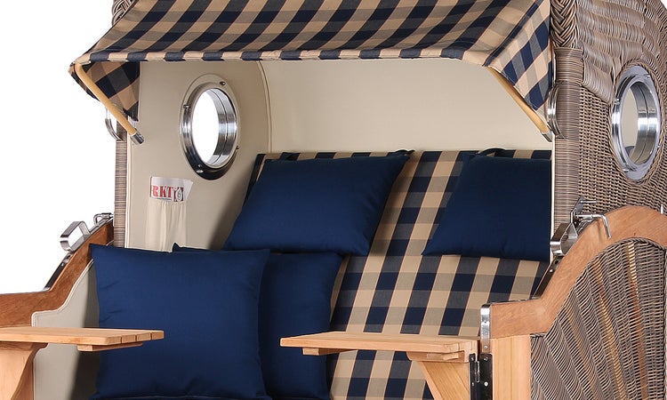 Strandkorb Westerland Teak Bullauge PE grey Dessin 507