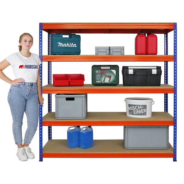 PROREGAL Mega Deal 3x Profi Schwerlastregal Bison HxBxT 200 x 200 x 60 cm 5 Fachböden Fachlast 600 kg Blau-Orange