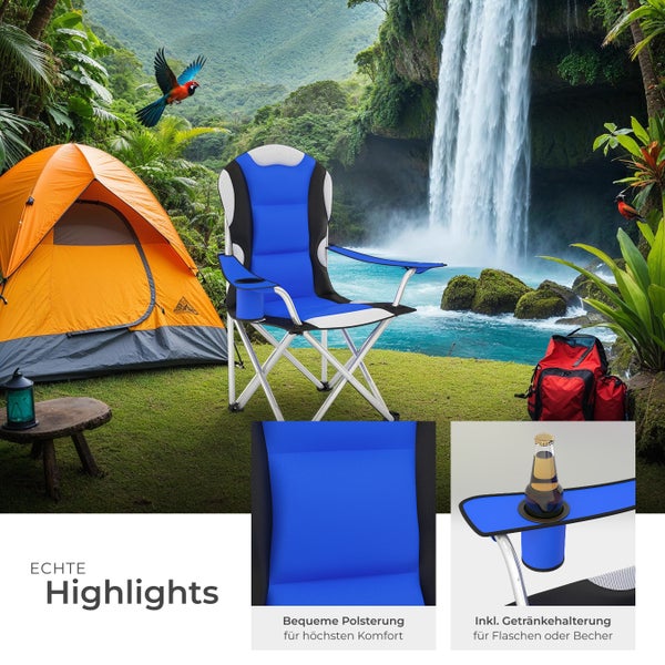 Campingstuhl tectake  60 x 88 x 110 cm faltbar, gepolstert blau