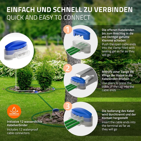 ECD Germany 250m Universal Begrenzungskabel für Mähroboter, 12 Kabelverbinder, Ø2,7mm, Kupfer verzinnt, Begrenzungsdraht für Rasenmäher Rasenroboter, Kompatibel mit Gardena Bosch Husqvarna Worx Honda