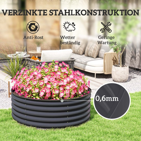 Outsunny Hochbeet aus Stahl, Pflanzbeet Frühbeet Gartenbeet stapelbar Blumenkasten steckbar Pflanzkasten 120x120x43cm Gemüsebeet für Garten Balkon Terrasse, Pflanzkübel für Blumen, Pflanzen