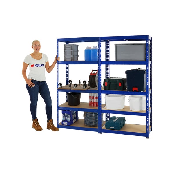 PROREGAL Mega Deal 2x Schwerlastregal Tiger HxBxT 180 x 90 x 45 cm Fachlast 265 kg 5-Ebenen Blau