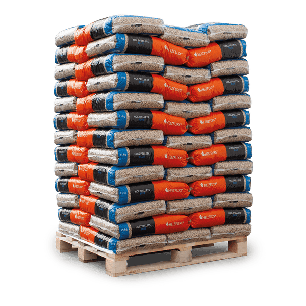 Palette mit Säcken Holzpellets von Heizfuxx, je 15 kg