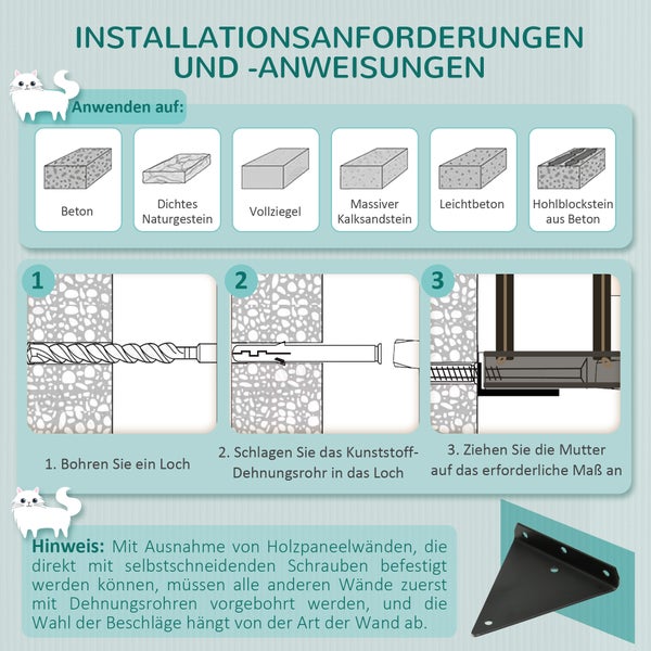PawHut Kletterwand Katzen, Katzenregal mit Hängebrücke, Wandkratzbaum, Katzen Brücke, Hängematte für Katzen bis 5 kg, Katzenbett, Katzenliege für die Wand, Braun, 96 x 20 x 25,5 cm