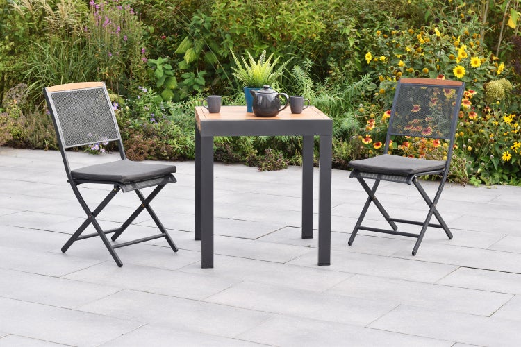 Patmos Set 5tlg., 2 Klappsessel, 2 Auflagen, Balkonausziehtisch 65 (130) x 65 cm, Aluminium/Stahl/Akazie