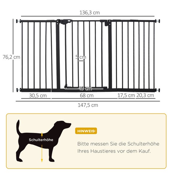 PawHut Haustiertor, 136,3B x 2T x 76,2H cm, Metall, Kunststoff, Schwarz