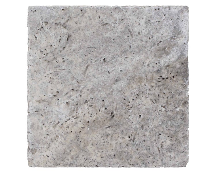 Wohnrausch Travertin Mosaikfliesen SILVER 10 x 10 x 1 cm, getrommelt, grau