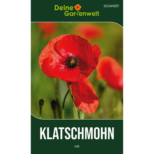 Samenpackung Klatschmohn von Deine Gartenwelt mit Abbildung einer Mohnblüte.