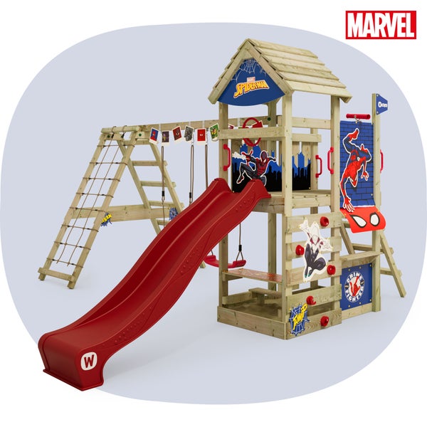 WICKEY Spielturm Marvel Spider-Man Story mit Rutsche, Kletteranbau und Doppelschaukel