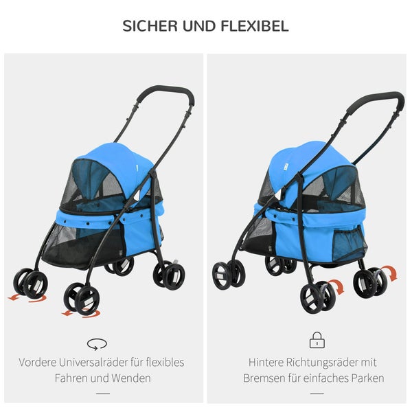 PawHut Hundewagen, 82L x 47B x 97H cm, Oxford-Gewebe, Stahl, Blau