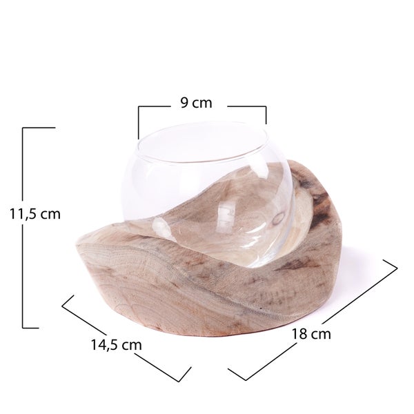 Windlicht  Nuria 18x11x15 cm, Wurzelholz, mit Glaseinsatz naturfarben