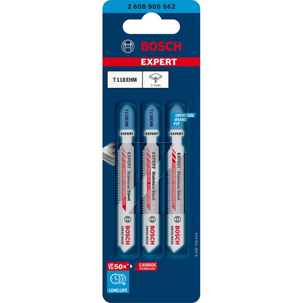 Bosch Expert Stichsägeblätterset T118EHM für Edelstahl, drei Stück