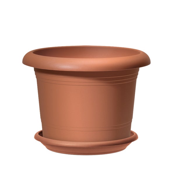 Scheurich 3er Set Blumentöpfe Oliver mit Untersetzern, Farbe: Terracotta, 40,4 cm Durchmesser, 28,1 cm hoch, 19,3 l Vol.